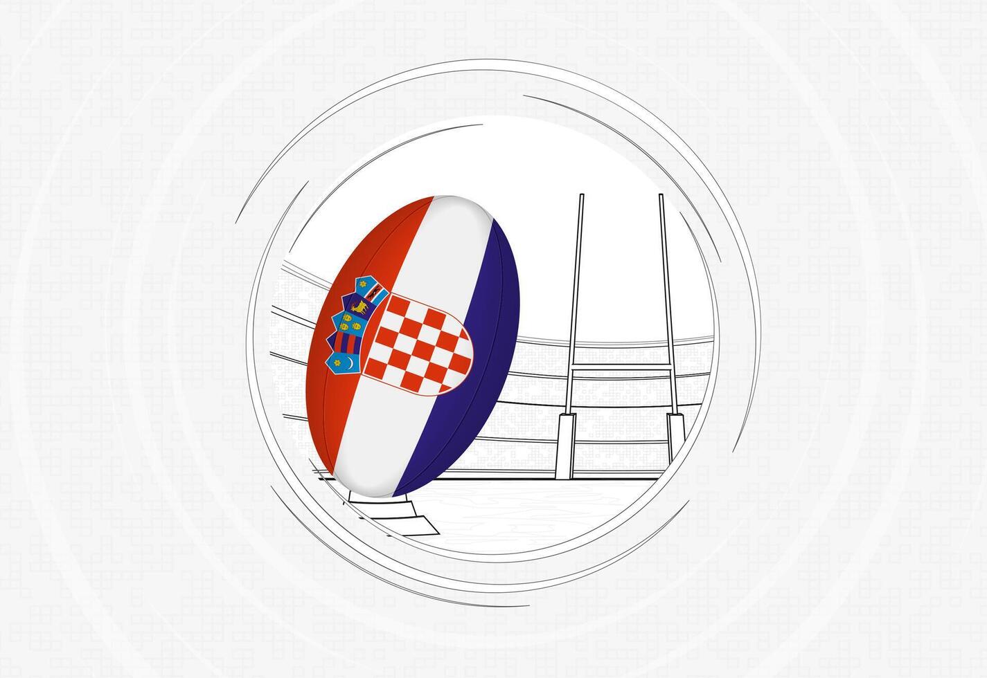 Croatia flag on rugby ball, lined circle rugby icon with ball in a crowded stadium. vector