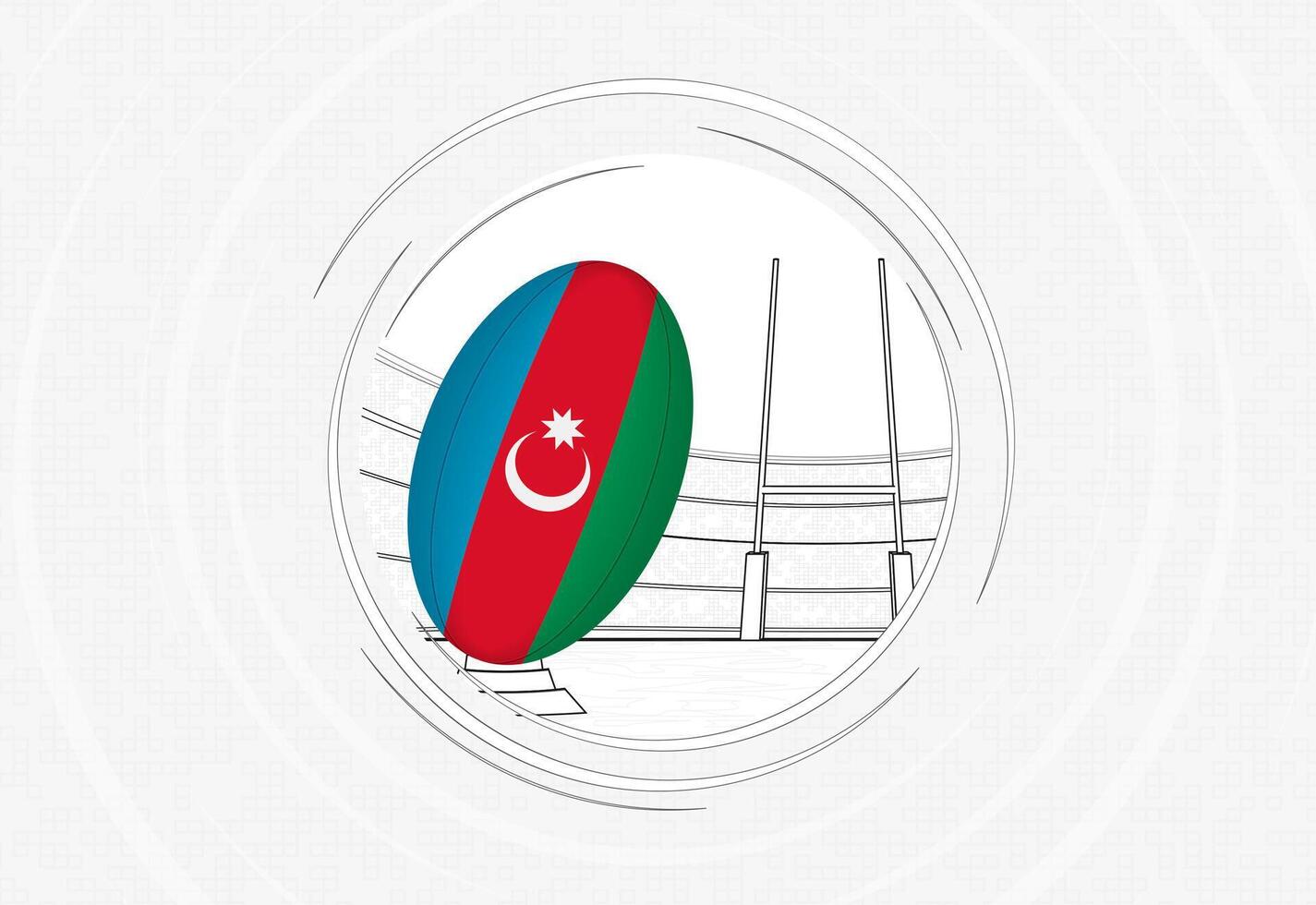 Azerbaijan flag on rugby ball, lined circle rugby icon with ball in a crowded stadium. vector