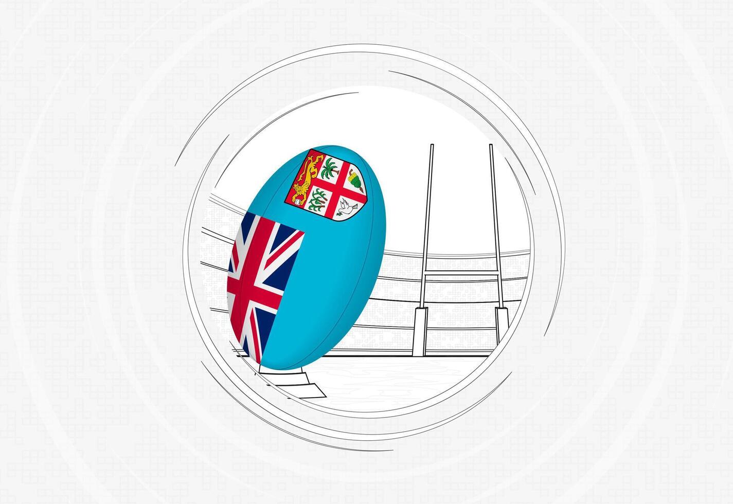 Fiji flag on rugby ball, lined circle rugby icon with ball in a crowded stadium. vector