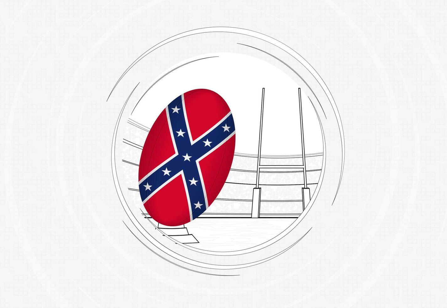Confederate flag on rugby ball, lined circle rugby icon with ball in a crowded stadium. vector