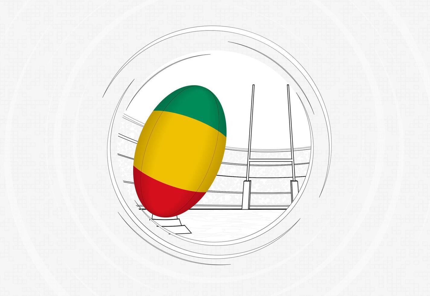 Guinea flag on rugby ball, lined circle rugby icon with ball in a crowded stadium. vector