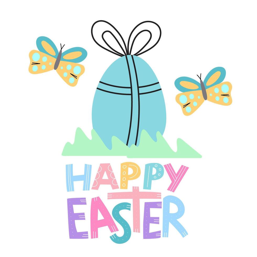 square gift card with Happy easter quote in simple style. Bright and lovely colors on white background vector