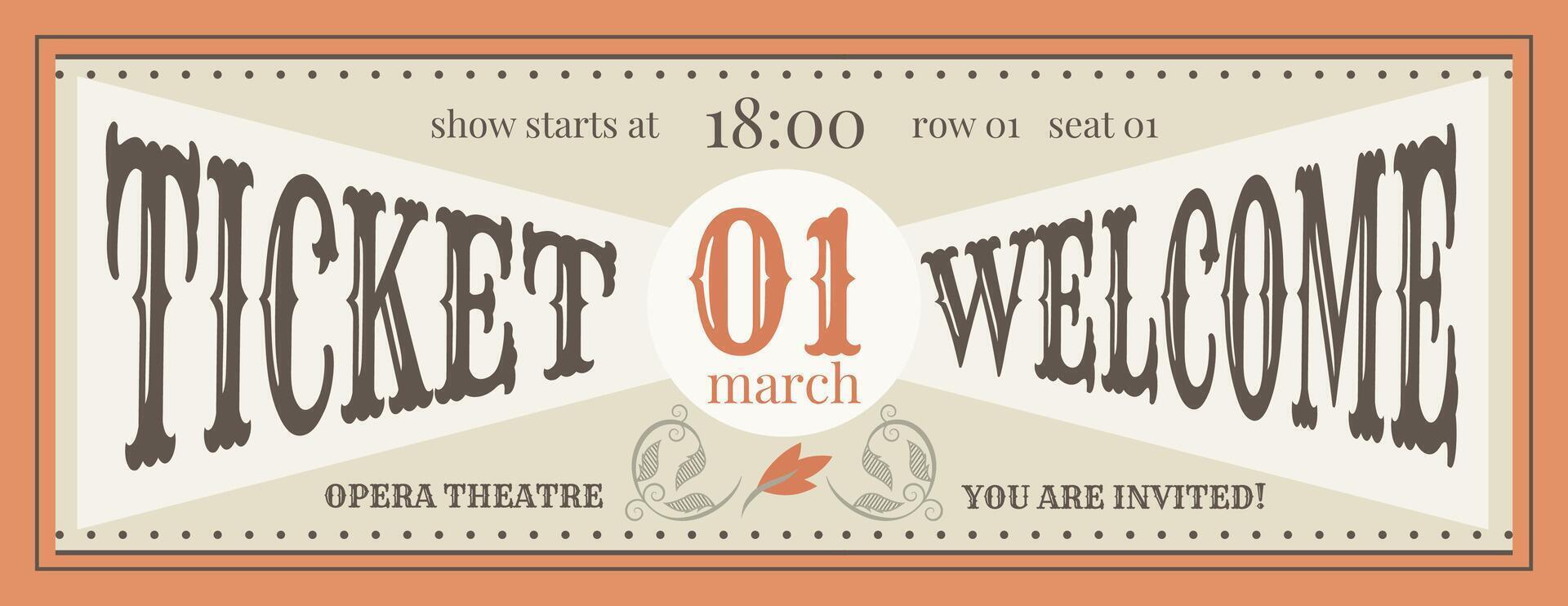 Ticket template in vintage style. Retro elements and faded colors. vector