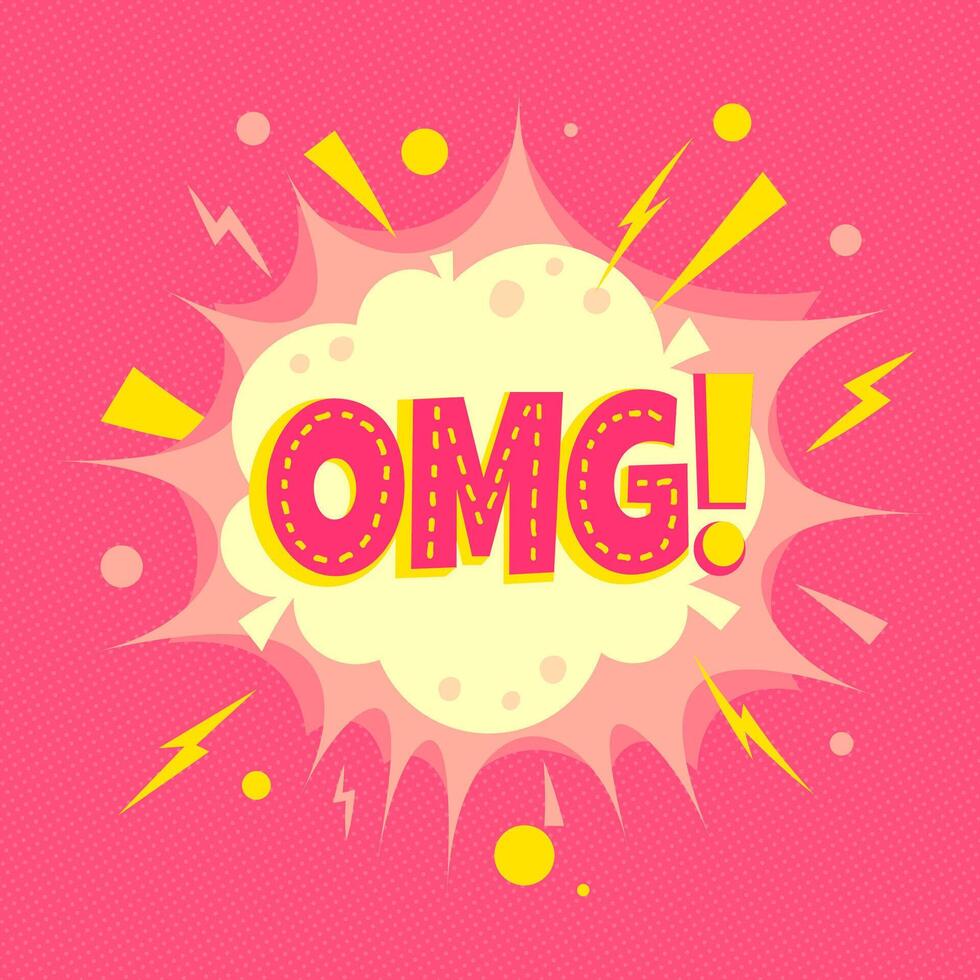 Omg - comic speech bubble, text sound effect. Colorful illustration of explosion in cartoon style. vector