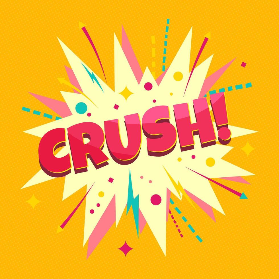 Crush - comic speech bubble, text sound effect. Colorful illustration of explosion in cartoon style. vector