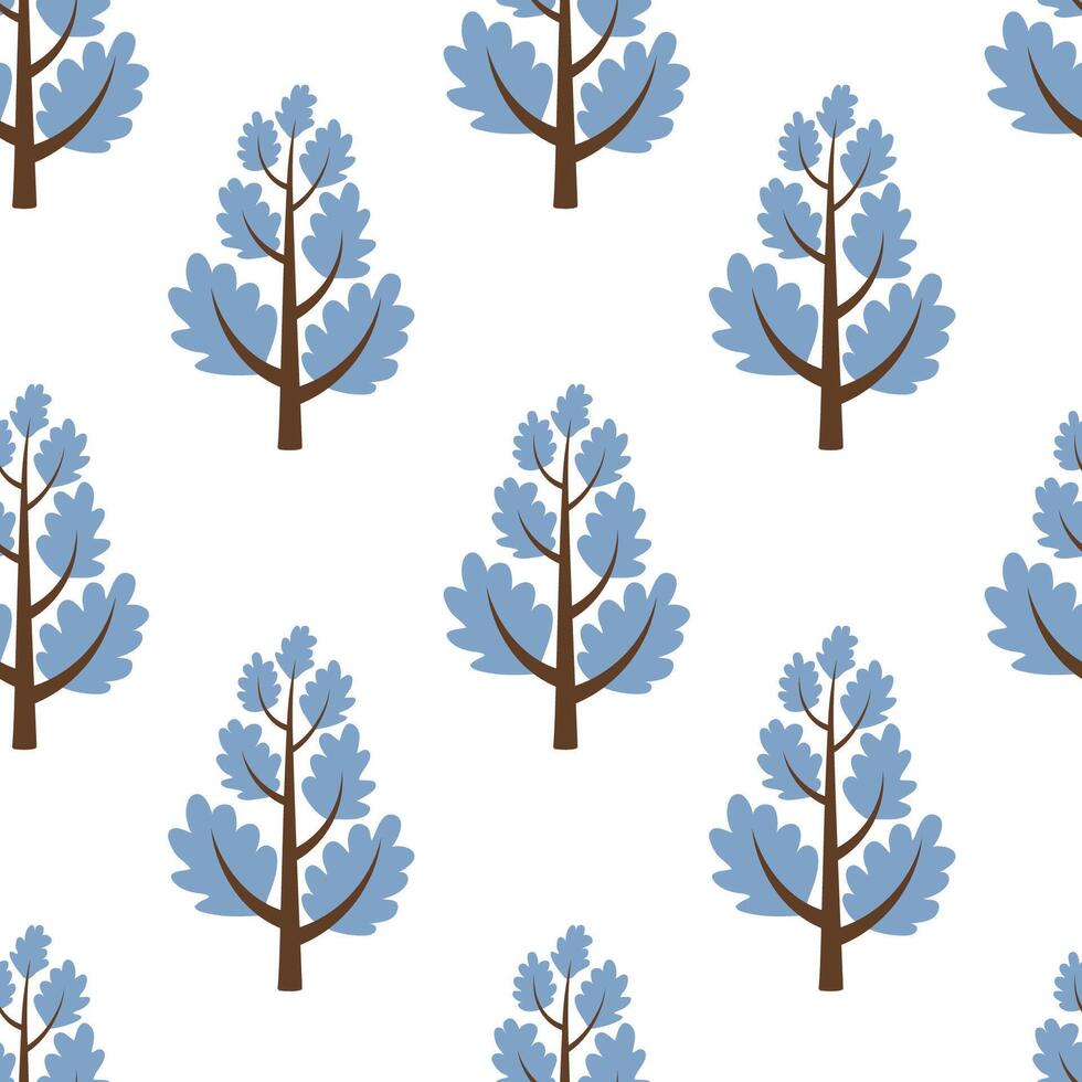 Cute seamless pattern with cartoon trees. Hand drawn illustration in a flat style. Doodle rustic landscape. vector