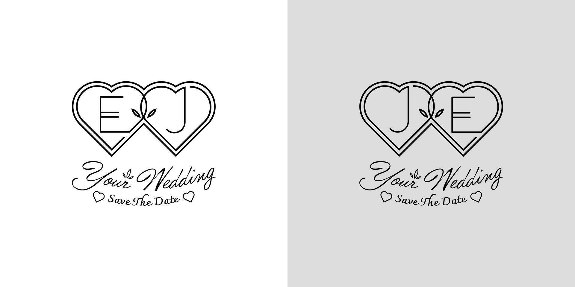 Letters EJ and JE Wedding Love Logo, for couples with E and J initials vector