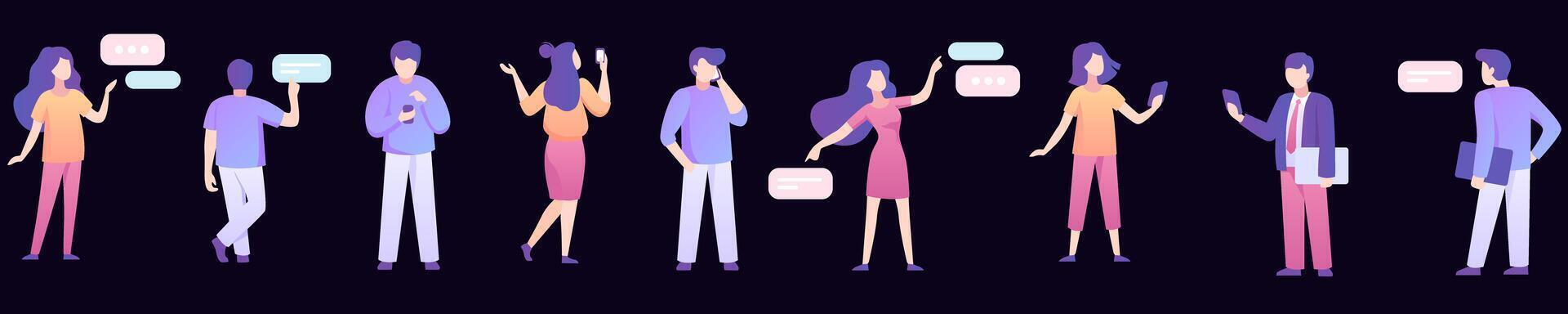 People with digital gadgets communicate set vector