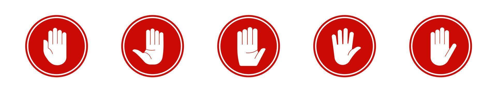 Stop hand road sign circle . vector