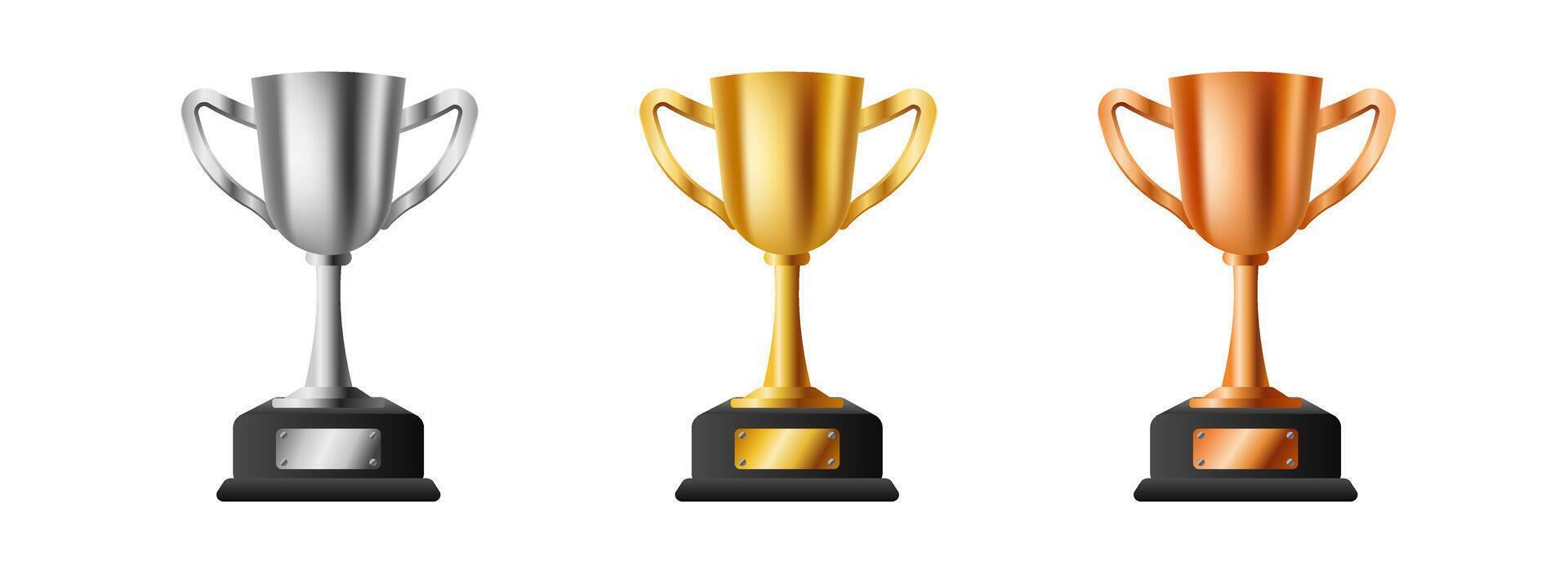 Golden silver and copper 3d cups trophies vector