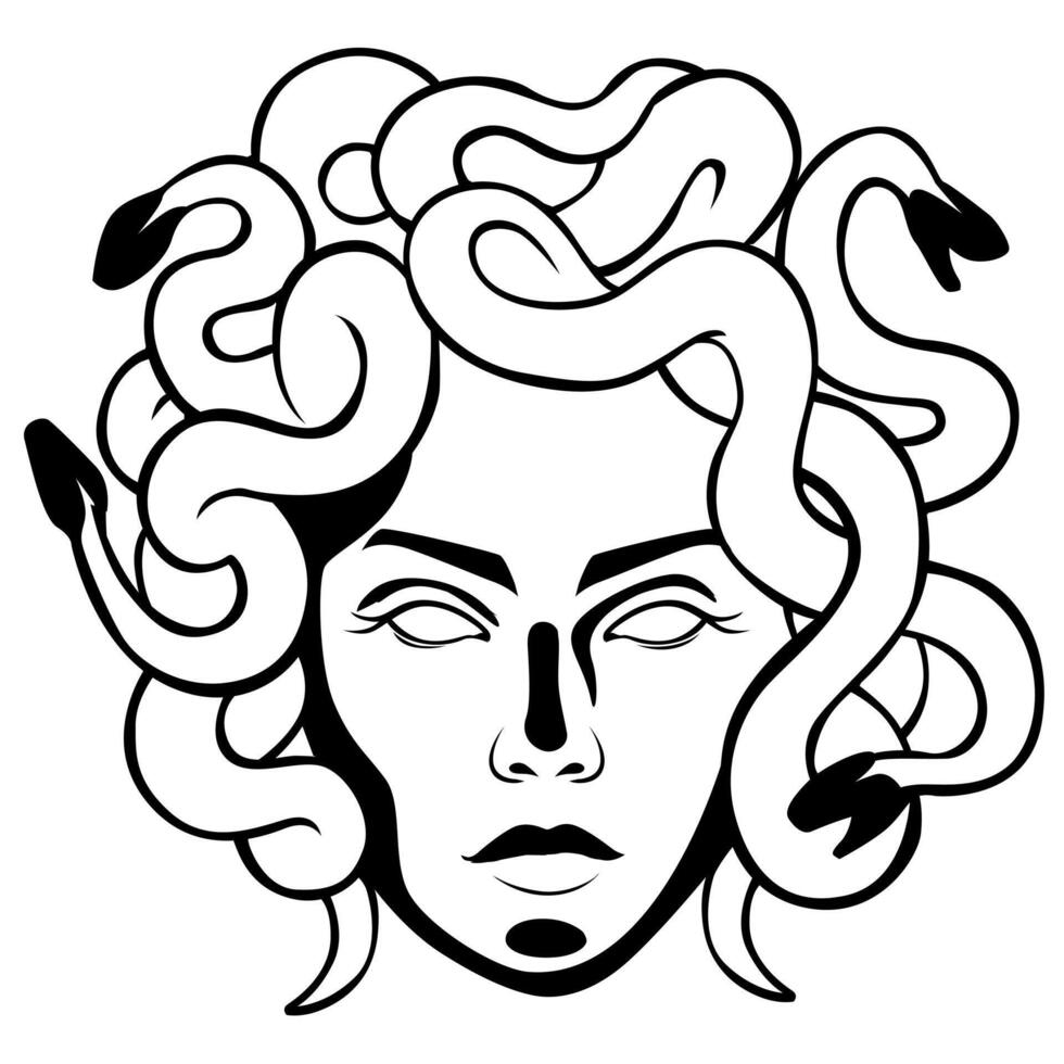Antique head gorgon medusa. Serpent mythical creature with snakes vector
