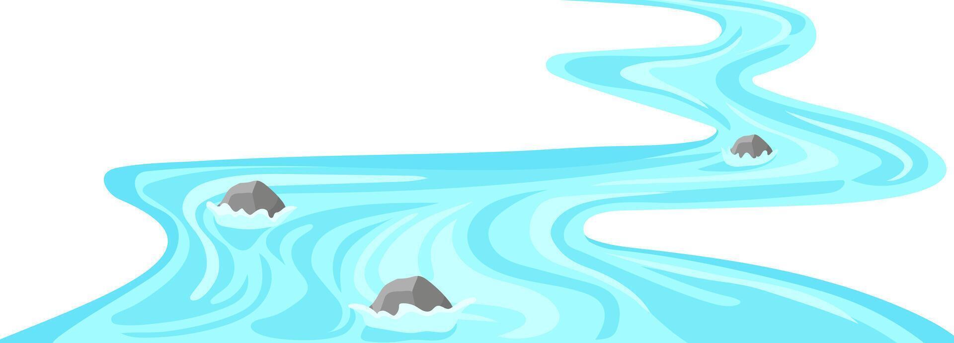 Winding stormy river template. Mountain stream of water vector