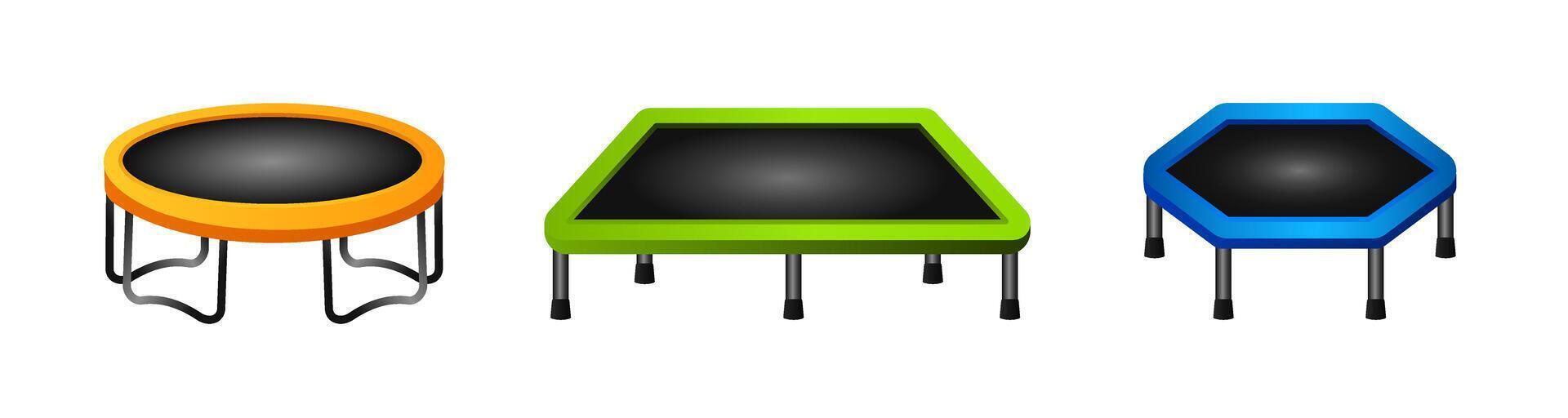 Trampoline geometric color set. Yellow round and green square instrument vector