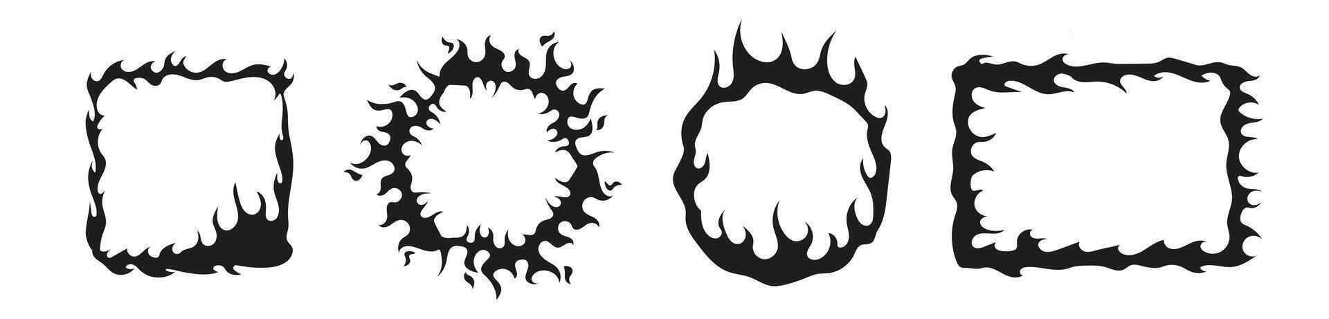 Fire silhouette black frame. Flame circle and square vector