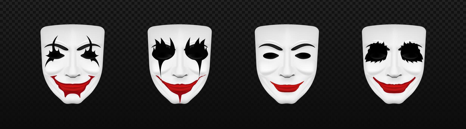 Sinister clown mask template. Scary joker face mask vector