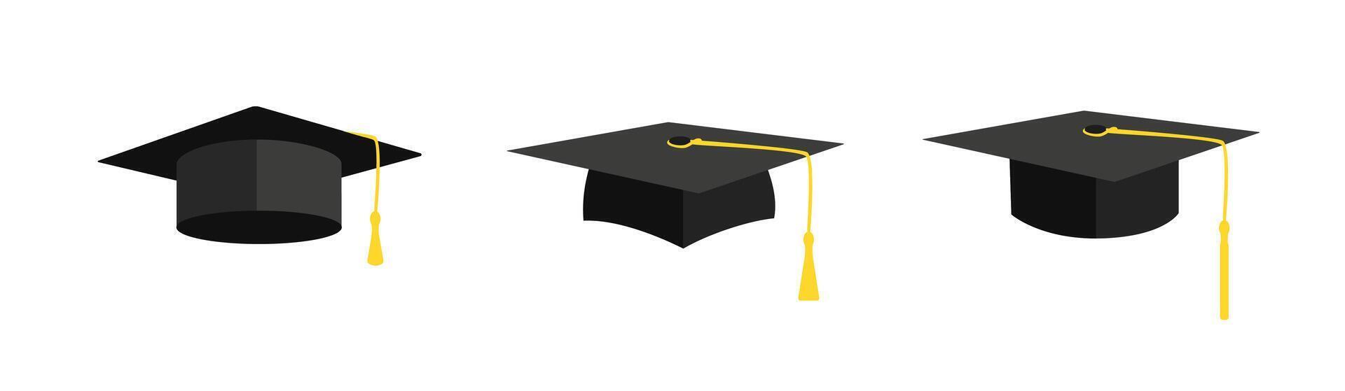 Graduate black caps set. Education cap with square brim vector