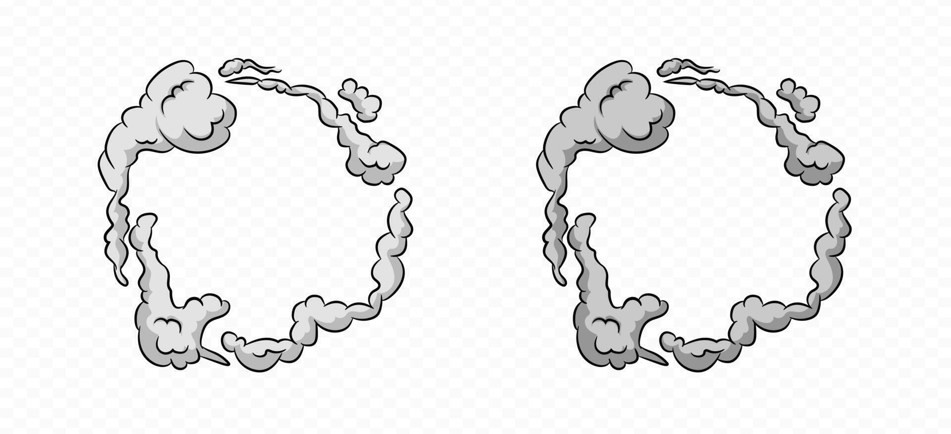 Smoke cartoon picture frame . Comic smoke dust border vector
