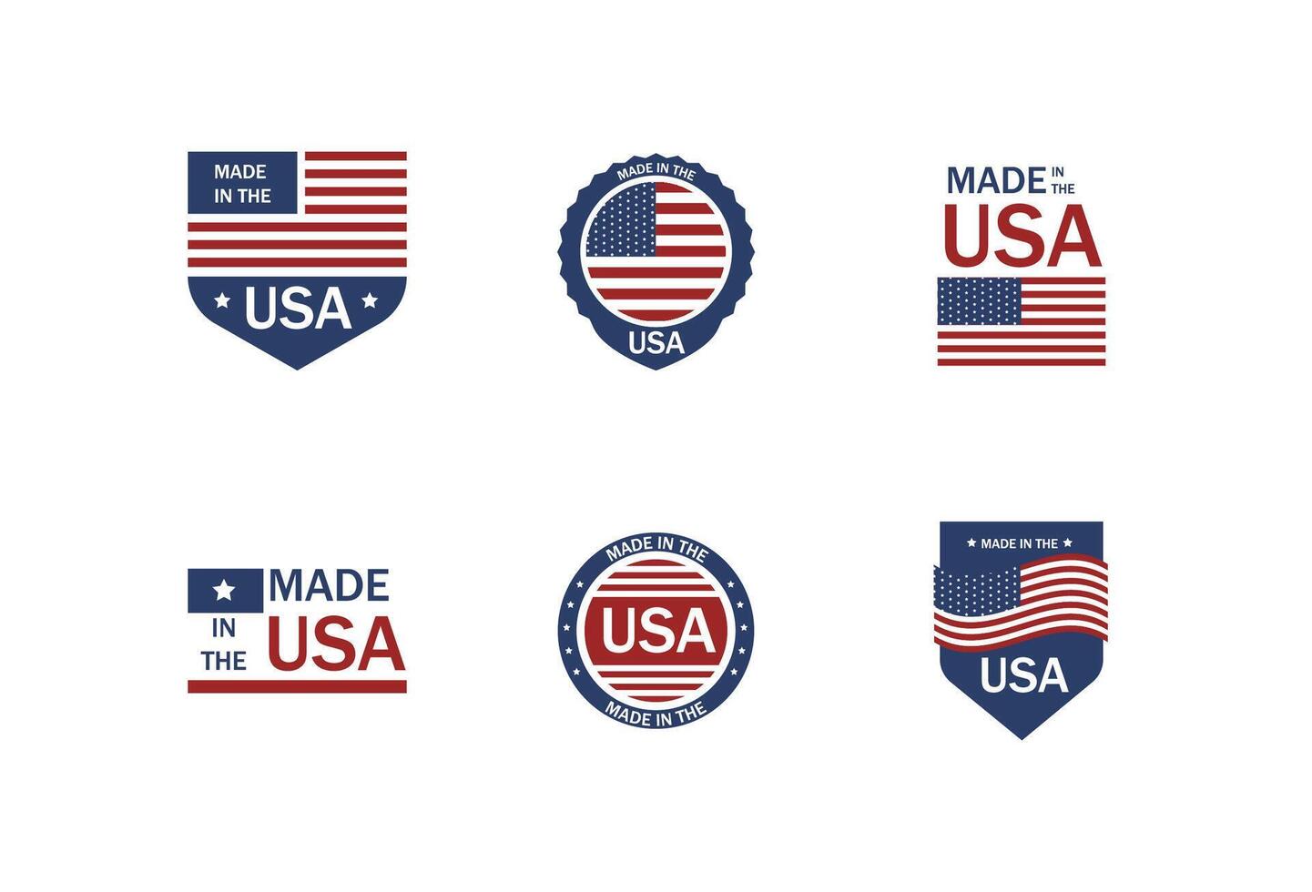 Made in usa labels set. Business production sticker with american flag vector