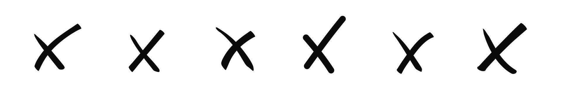 Doodle cross marks marker hand drawn. Brush stroke cross tick vector