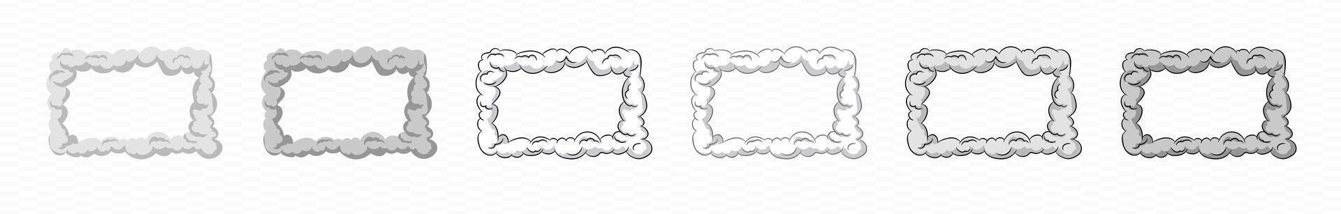Smoke cartoon picture frame . Comic smoke dust border vector