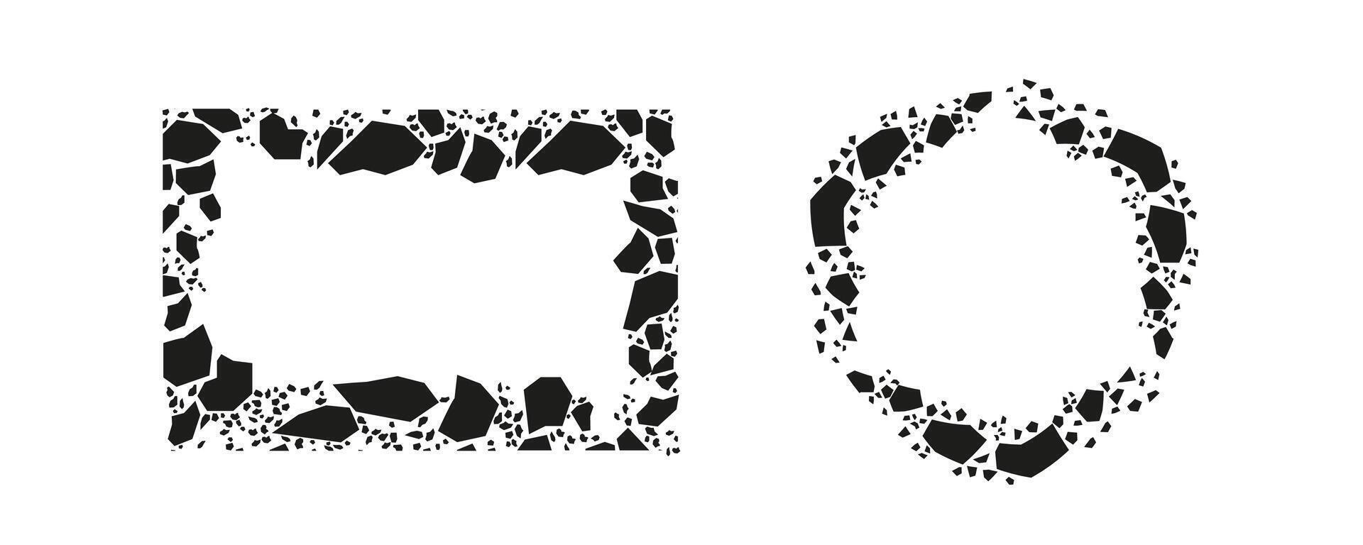 Terazzo frames silhouette. Mosaic black circles and rectangles vector
