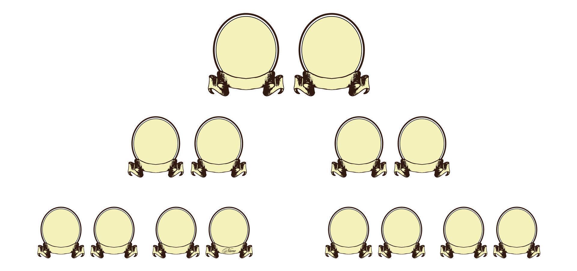 Vintage portrait frames template. Retro empty ovals with ribbons vector