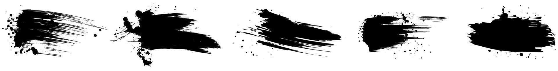 Ink strokes and stains set. Brushstroke grunge curves with dirty spots vector
