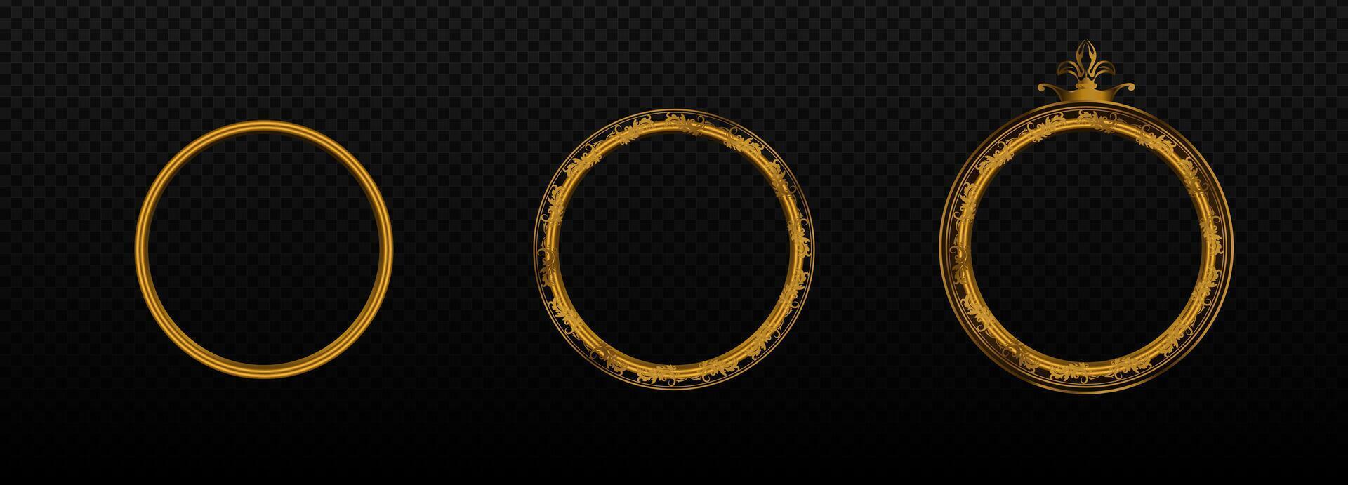 Gold vintage round frames set vector