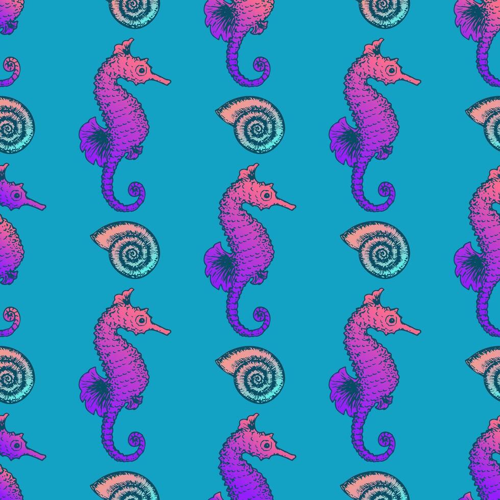 Sea Creatures and Ocean Animals Seamless Pattern. Sea Love Summer Textile and Wrapping Surface Ornament Design Template. Hand Drawn Illustration vector