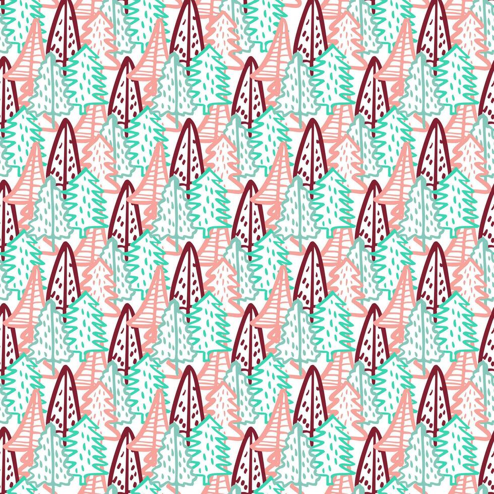 Christmas Tree Doodle Seamless Pattern. Winter Stylized Simple Fir Trees Endless Design for Wrapping Paper, Scrapbooking, Textile and Wallpaper. illustration vector