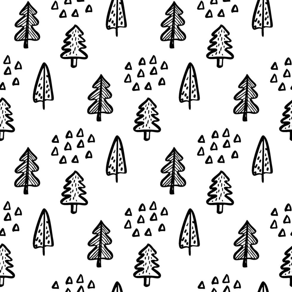 Christmas Tree Doodle Seamless Pattern. Winter Stylized Simple Fir Trees Endless Design for Wrapping Paper, Scrapbooking, Textile and Wallpaper. illustration vector
