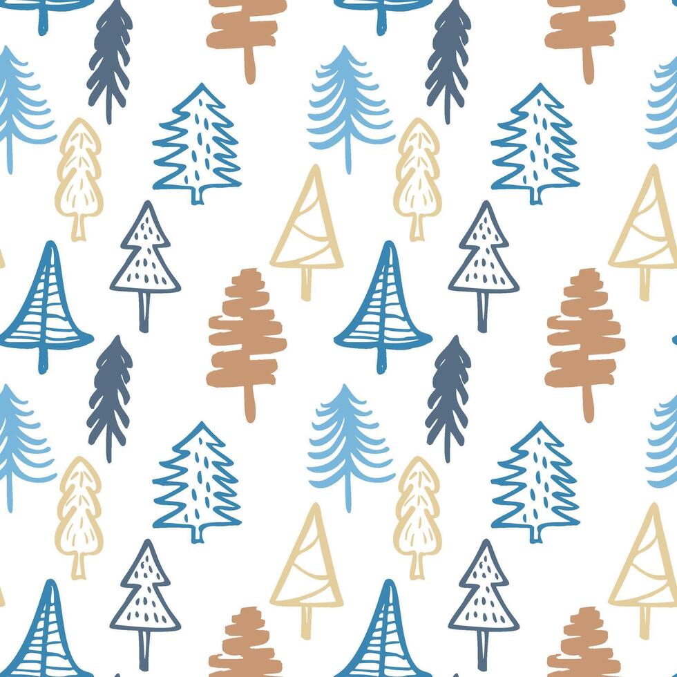 Christmas Tree Doodle Seamless Pattern. Winter Stylized Simple Fir Trees Endless Design for Wrapping Paper, Scrapbooking, Textile and Wallpaper. illustration vector