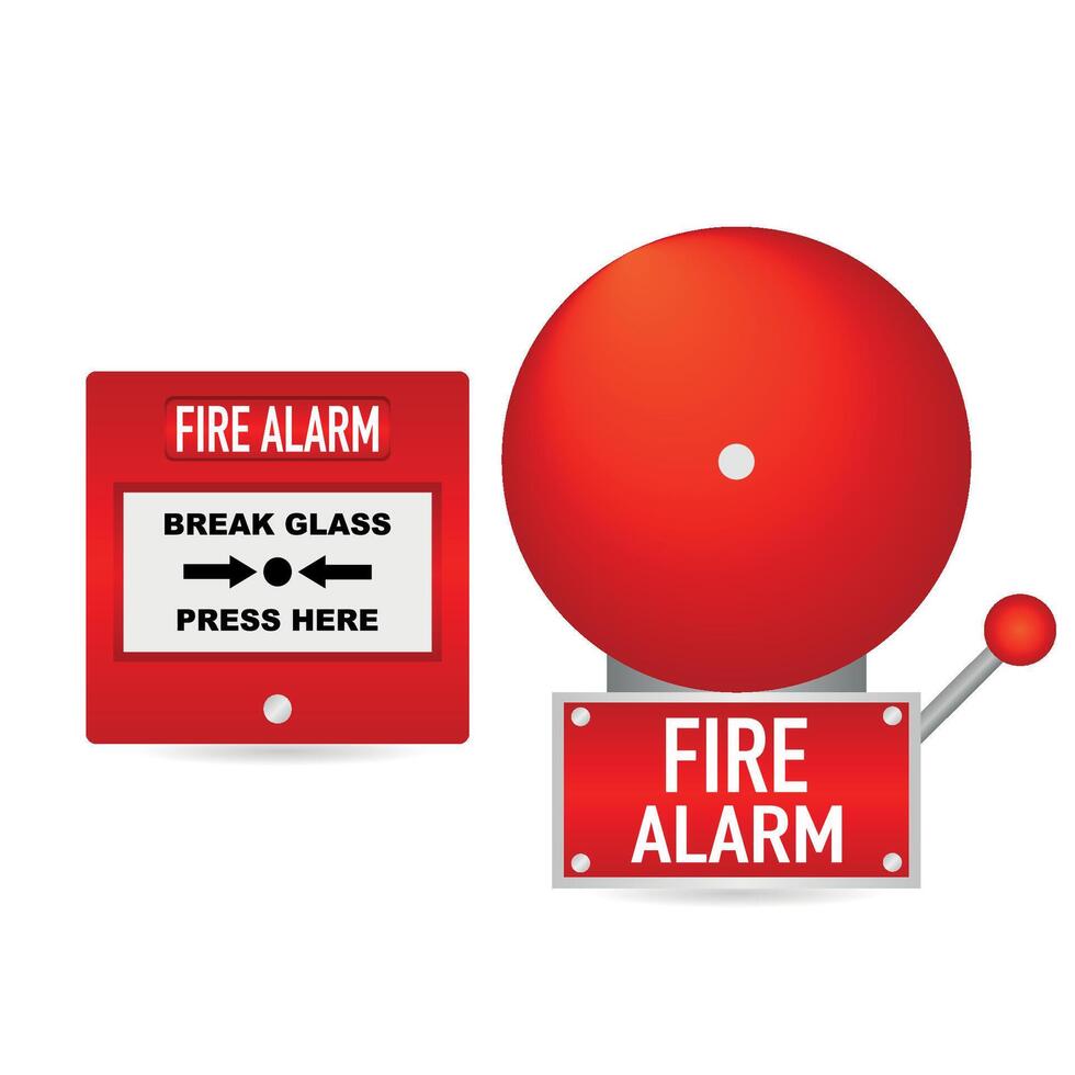 Set of fire alarm system. The red bell is ringing. illustration vector