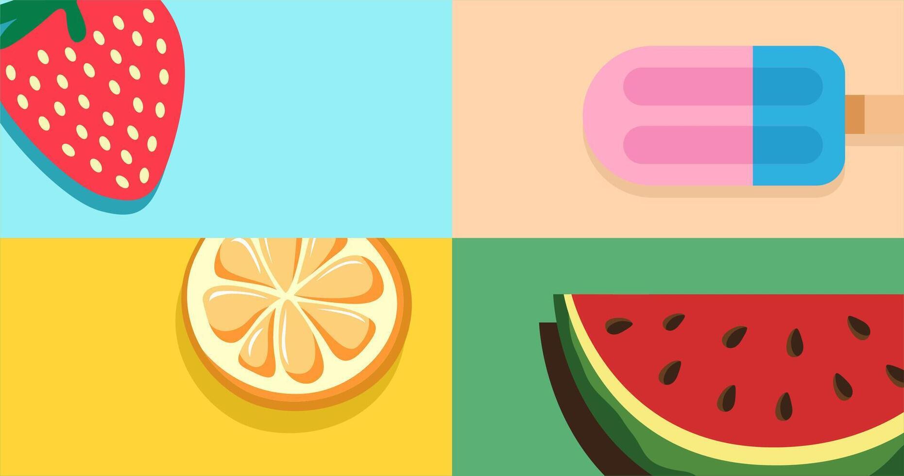 Set of summer flat icons. Watermelon, lemon, ice cream. summer illustration vector