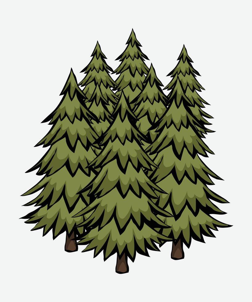 a cartoon of a group of pine trees vector