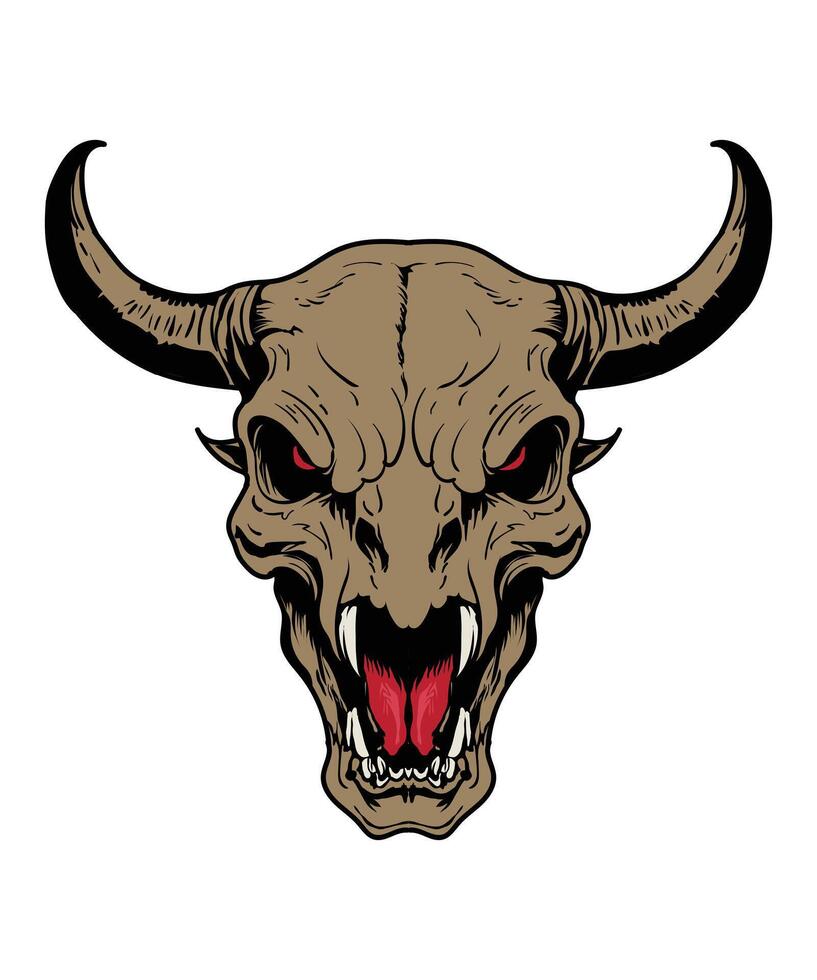bull head with red eyes and fangs on a white background vector