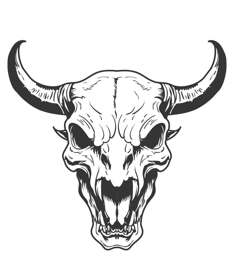 bull skull with horns and teeth on a white background vector