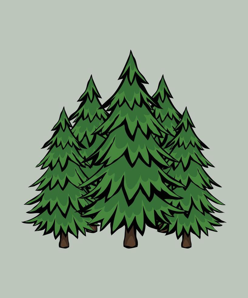 a cartoon illustration of three pine trees vector