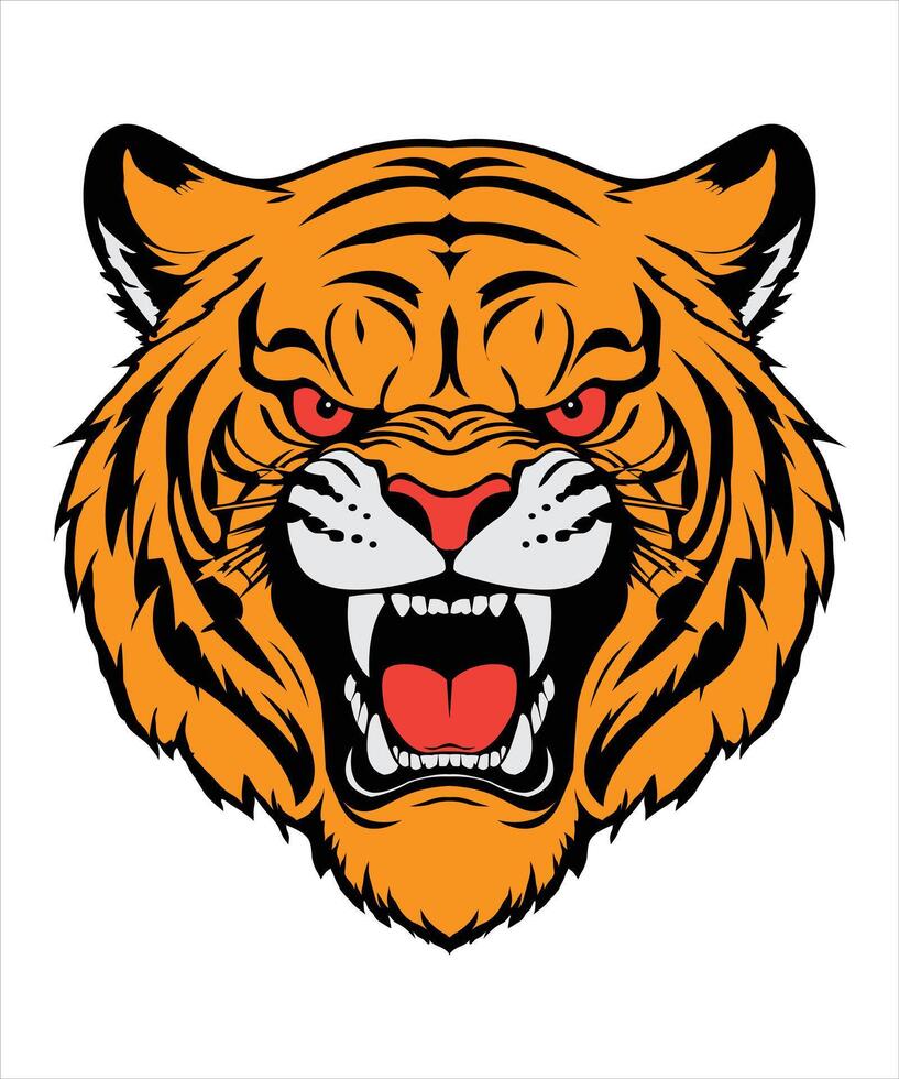angry roaring tiger colorful face illustration vector