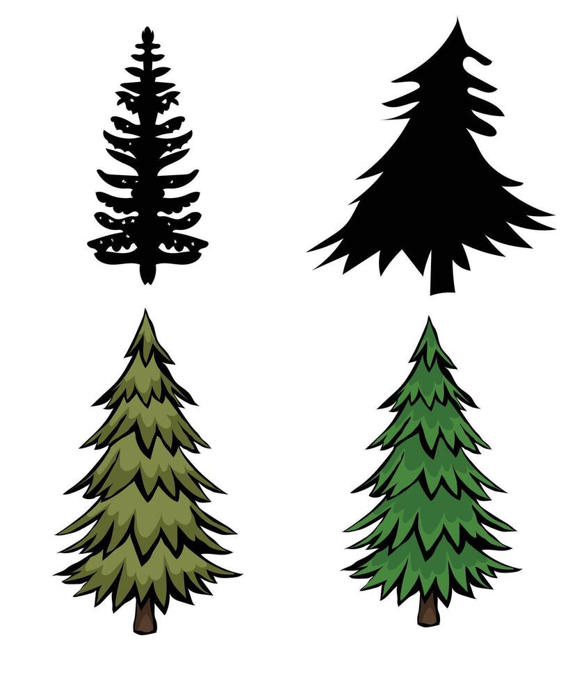 four different types of trees, including pine, fir and spruce vector