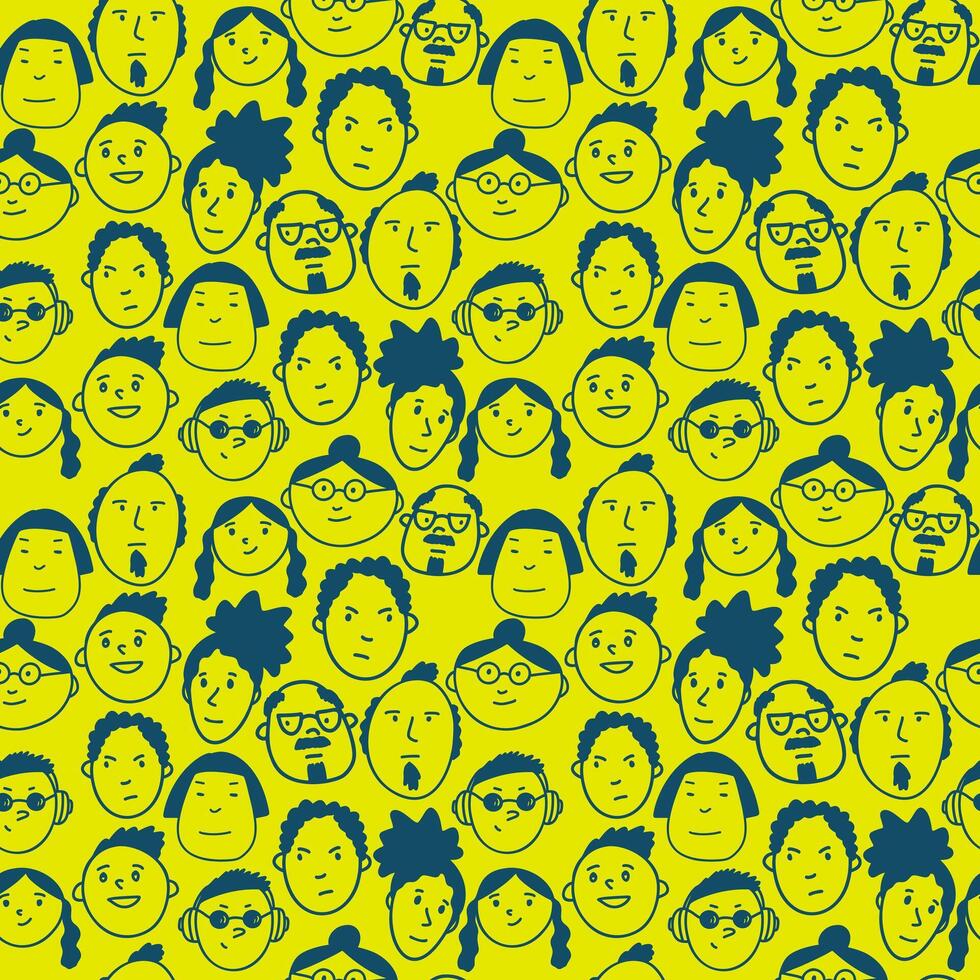 Seamless pattern with funny doodle diverse people faces. Cute simple texture for textile and wallpapers. Fabric and wrapping paper seamless background. illustration vector