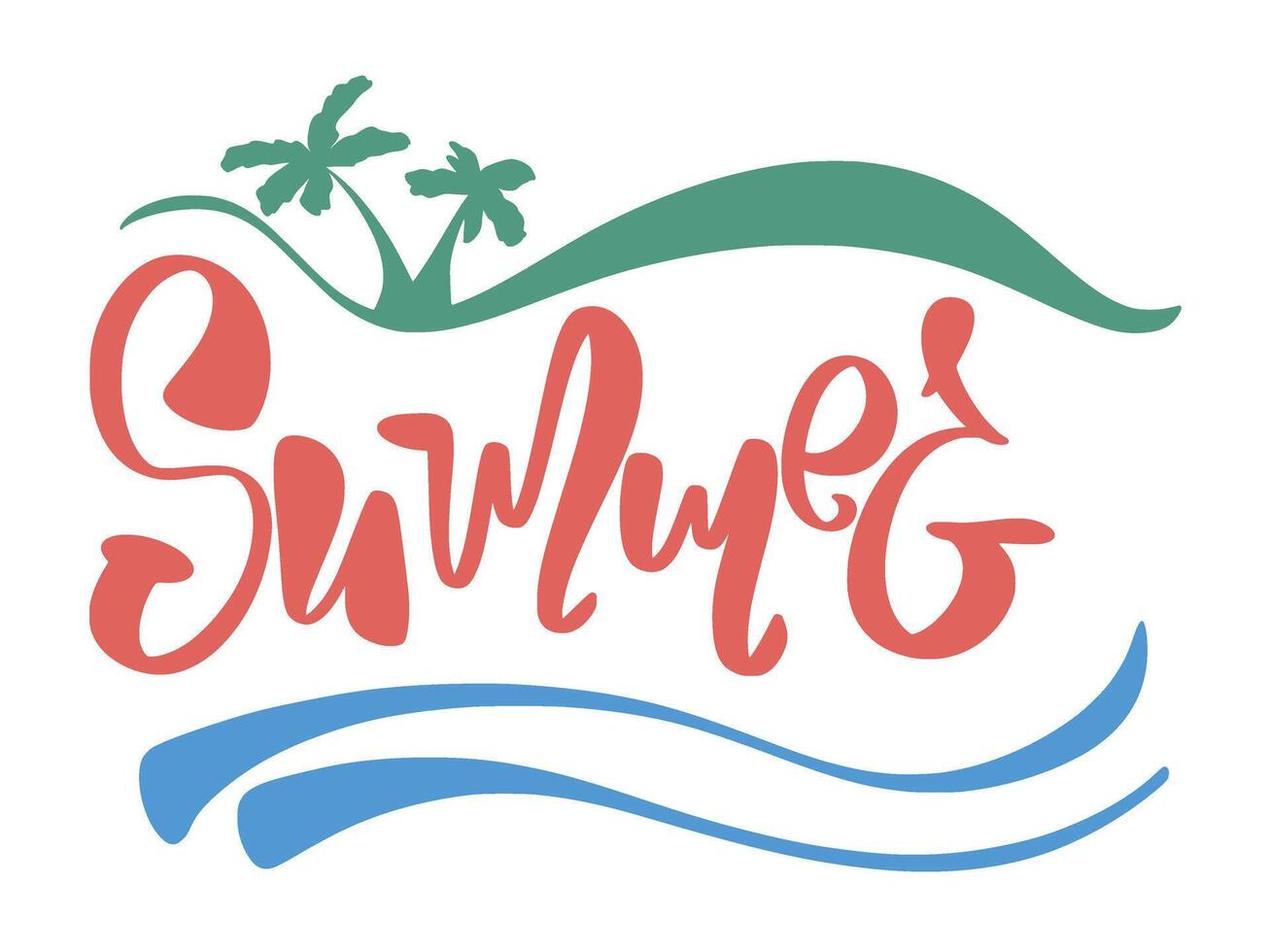 Summer lettering with wave and palm trees vector
