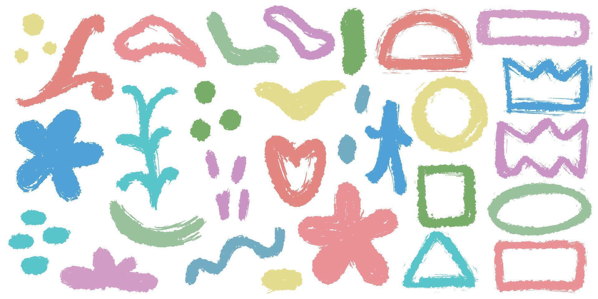 Crayon doodle set of design elements vector