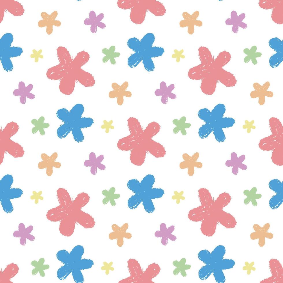 Crayon doodle flowers seamless pattern vector