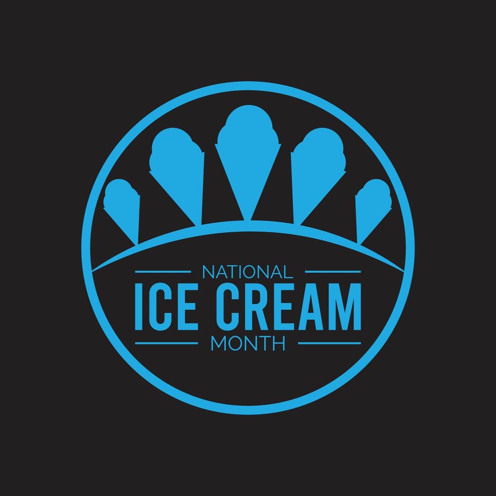National Ice Cream Month observed every year in July. Template for background, banner, card, poster with text inscription. vector