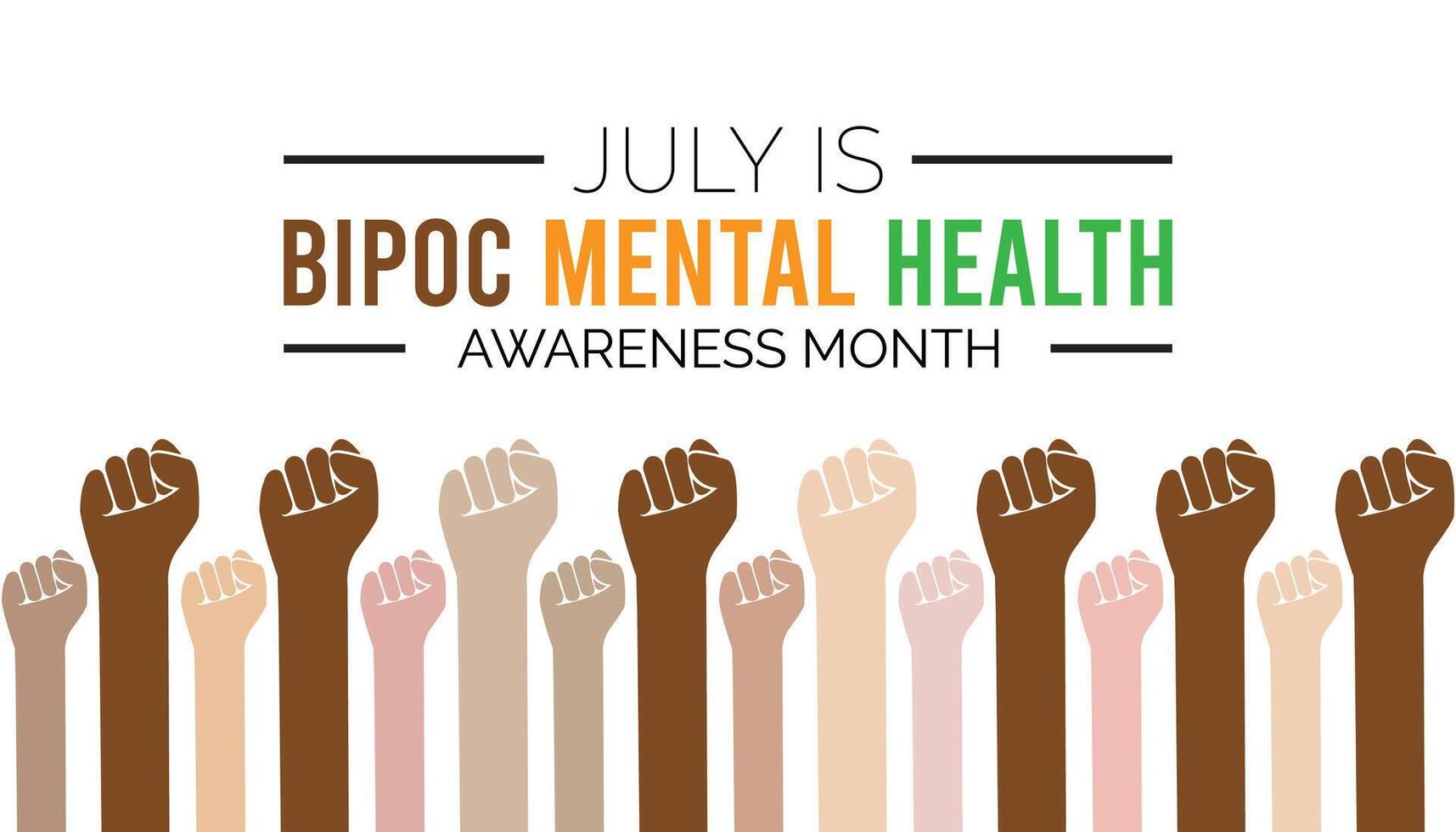 Bipoc mental health awareness month observed every year in July. Template for background, banner, card, poster with text inscription. vector
