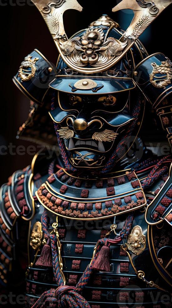 Elegant Display of a Traditional Japanese Samurai Armor photo