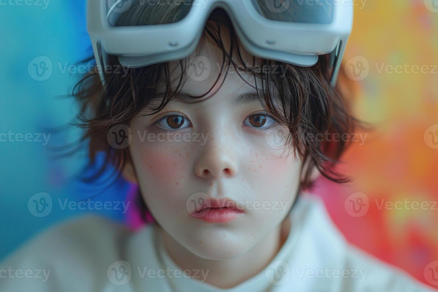 Vibrant Colors Surrounding a Person in White VR Headset photo
