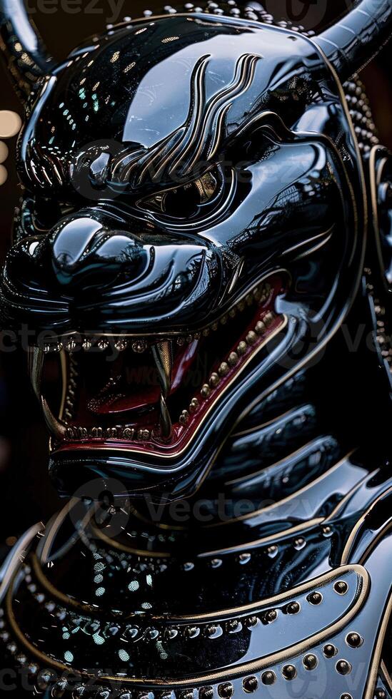 Mystical Black Dragon Armor Gleaming in the Shadows photo