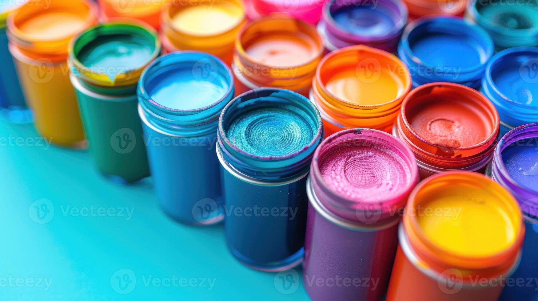 A Symphony of Colors. Vibrant Paint Cans Unleashing Creativity photo